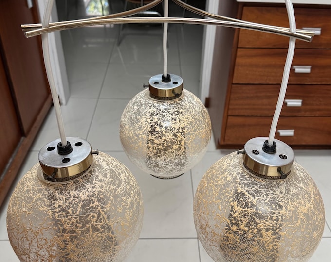 Vintage MCM Atomic Glass Orb Hanging Light Pendant Lamp Mid Century Modern 60s
