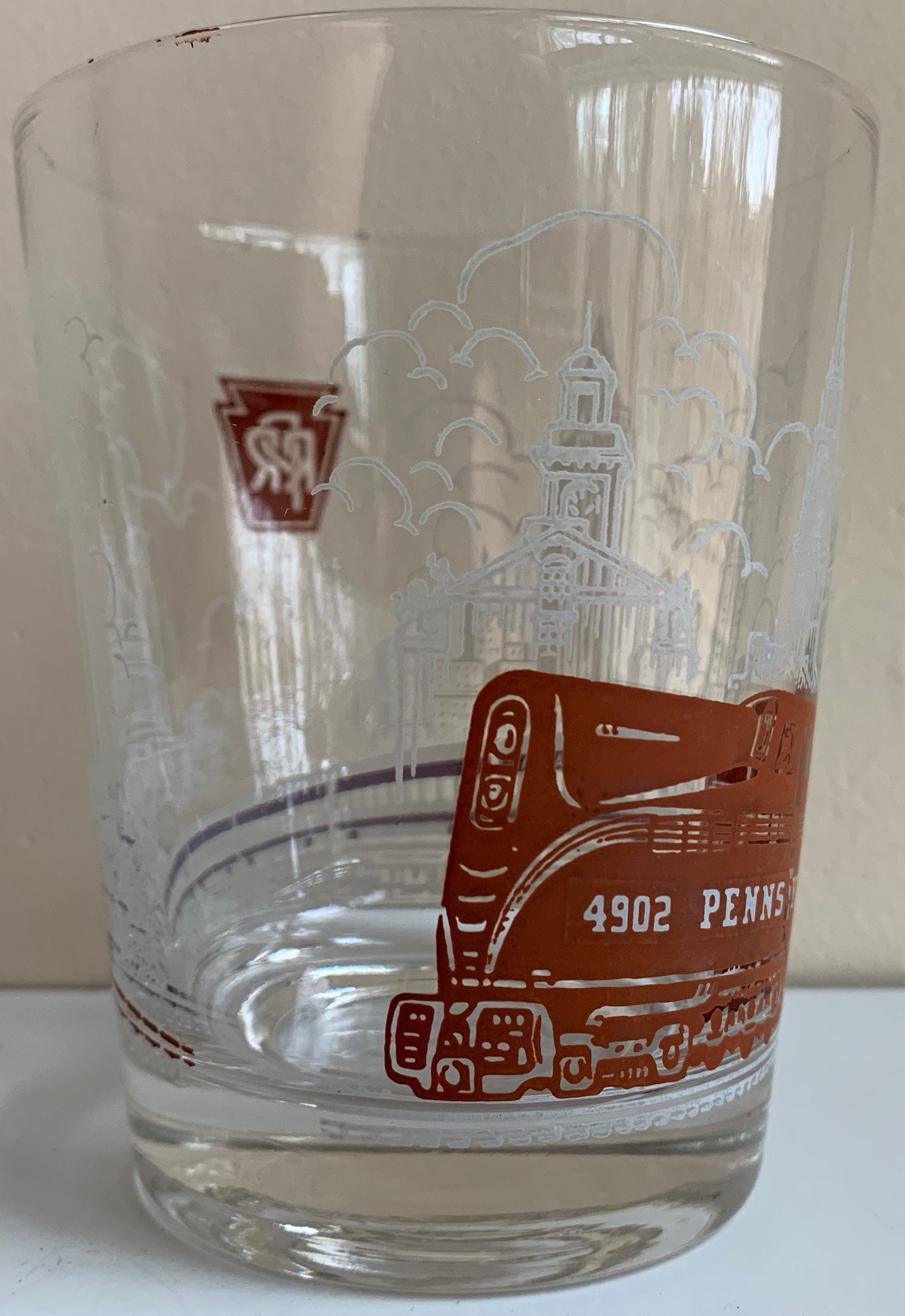 Vintage Brown White Pennsylvania Railroad Drinking Glass