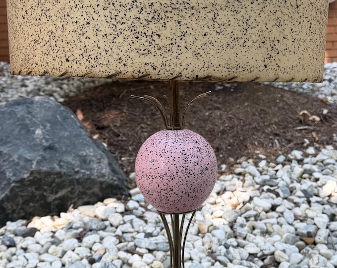 Vintage MCM Pink Ceramic Orb Lamp Fiberglass Shade Mid Century Modern 1950s - 2