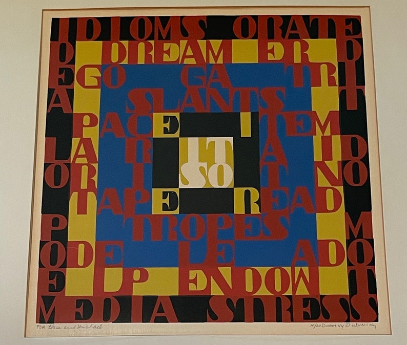 Vintage 70s 80s Framed Words Serigraph Print Wall Hanging Modern Art Signed Dorothy Dubinsky Pop Art image 4