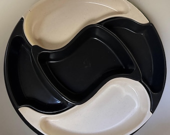 Vintage MCM Black White Ceramic Lazy Susan Rotating Mid Century Modern 50s 60s