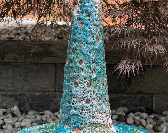Vintage 60s MCM Turquoise Lava Glaze Walnut Lamp Mid Century Modern Lighting Sunset Lamps