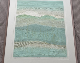 Vintage 80s M. Tomchuk Embossed Collagraph Print Modern Art Signed Framed Matted