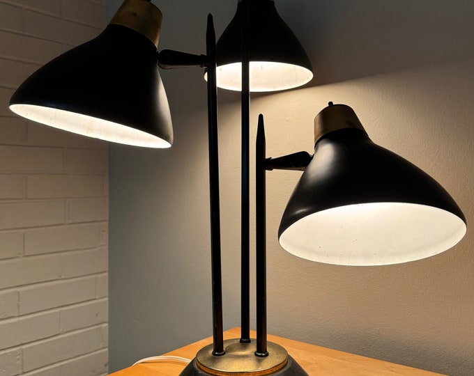 Vintage Black Metal Thurston Lightolier Table Lamp Mid Century MCM Modern Atomic 50s 60s