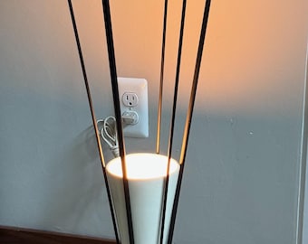 Vintage MCM Atomic Era Metal Ceramic Tripod Floor Lamp Mid Century Lighting 50s