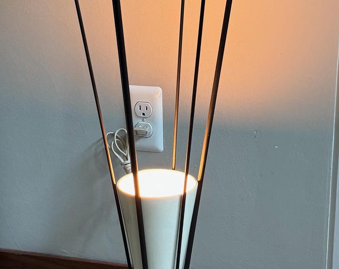 Vintage MCM Atomic Era Metal Ceramic Tripod Floor Lamp Mid Century Lighting 50s