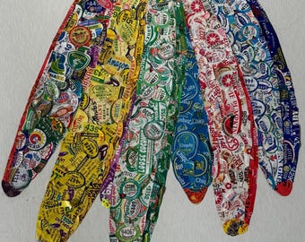 Vintage Banana Collage Pop Art Produce Stickers Wall Hanging Signed Pollack OOAK