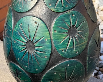 Vintage MCM Green Black Starburst Plaster Lamp Mid Century Modern Lighting 1960s