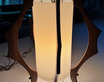 Vintage Sculptural MCM Wood Plastic Hanging Pendant Lamp Swag Mid Century Lighting 1960s