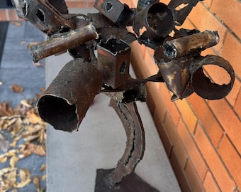 Vintage Abstract MCM Metal Steel Brutalist Sculpture Modern Art Signed 60s 70s