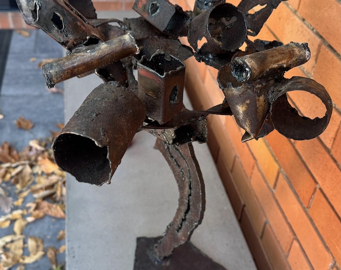 Vintage Abstract MCM Metal Steel Brutalist Sculpture Modern Art Signed 60s 70s