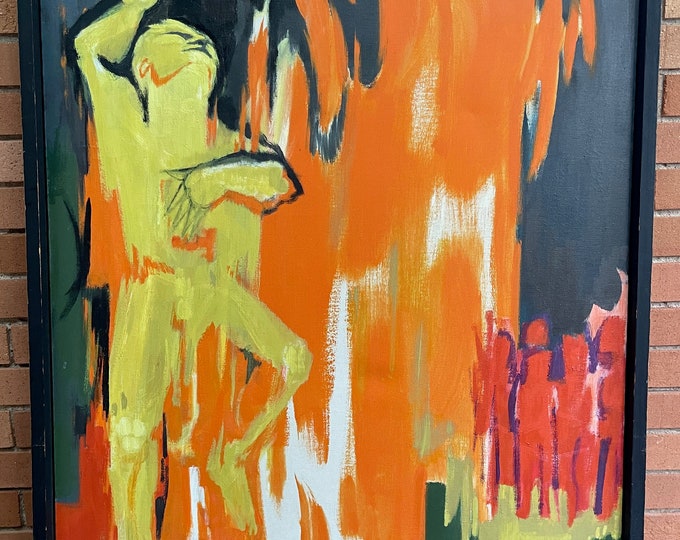 Vintage Abstract Figural Oil Painting Mid Century Modern Art Wall Hanging Signed Dohanian