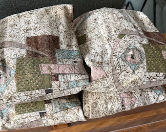 Vintage 50s Barkcloth Curtains Drapes Textile Abstract Atomic Era Mid Century Modern MCM