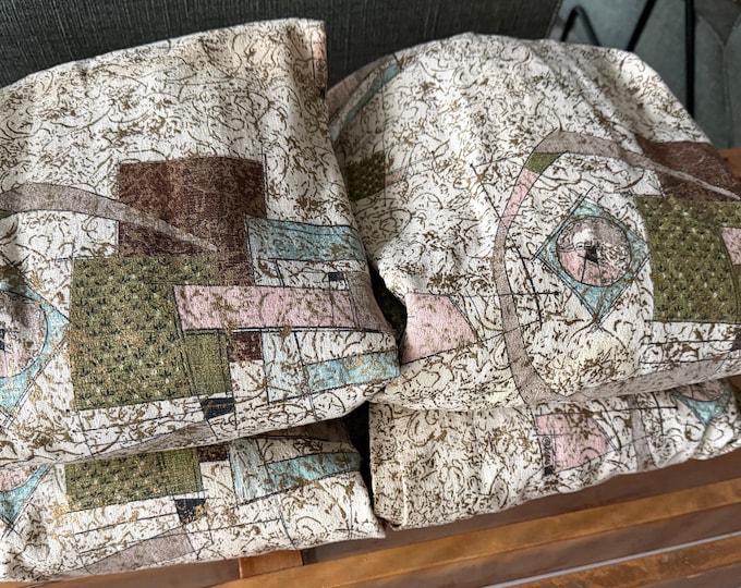 Vintage 50s Barkcloth Curtains Drapes Textile Abstract Atomic Era Mid Century Modern MCM