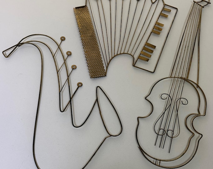 Vintage MCM Wire Musical Instrument Wall Hangings Mid Century Modern 50s Atomic Era