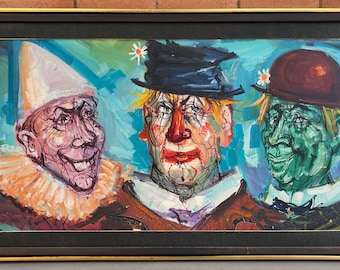 Vintage Abstract Clown Painting Mid Century Modern Art Wall Hanging Gaston Tyko