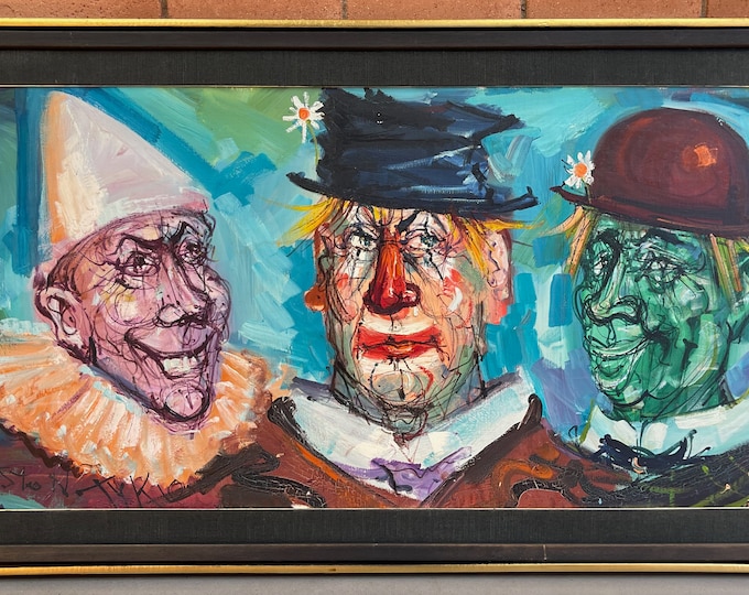 Vintage Abstract Clown Painting Mid Century Modern Art Wall Hanging Gaston Tyko