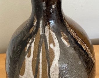 Vintage 1970s Decorative Stoneware Ceramic Vase Modern Studio Pottery Signed Brooman