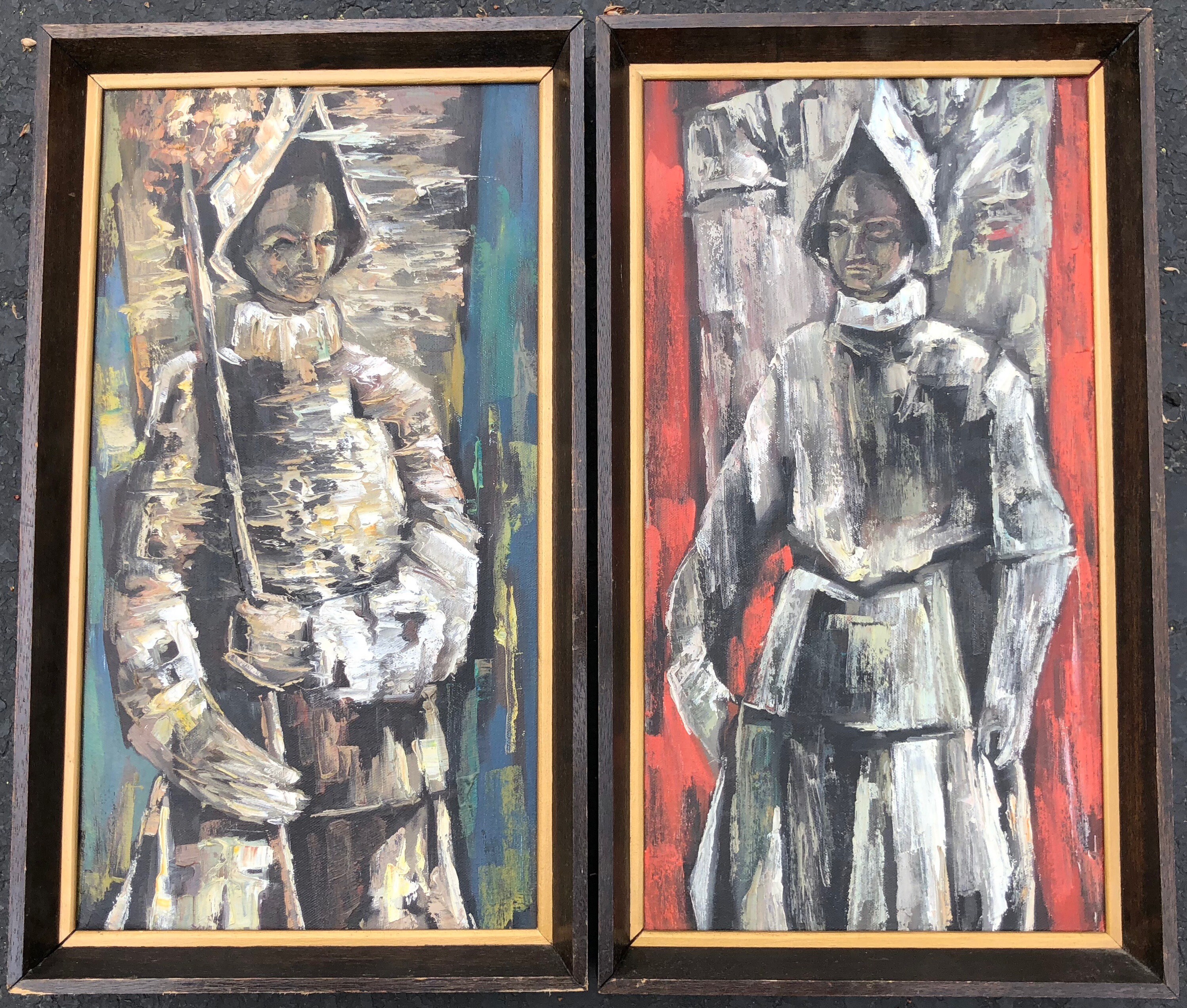 Pair Of Original Vintage 1960s Conquistador Oil Paintings Wall Hangings Mid Century Modern Retro Art Sixties Spanish Spain