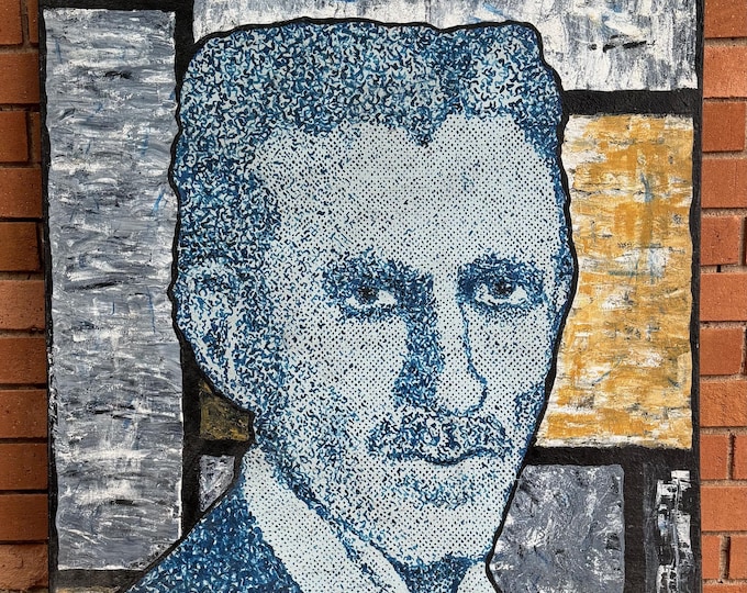 Vintage Blue Portrait Man Pointillist Painting Modern Art Wall Hanging Laffey