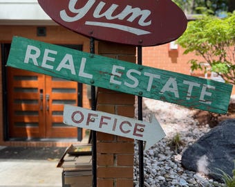 Vintage Gum Real Estate Wood Metal Sign Advertising Double Sided Modern Display
