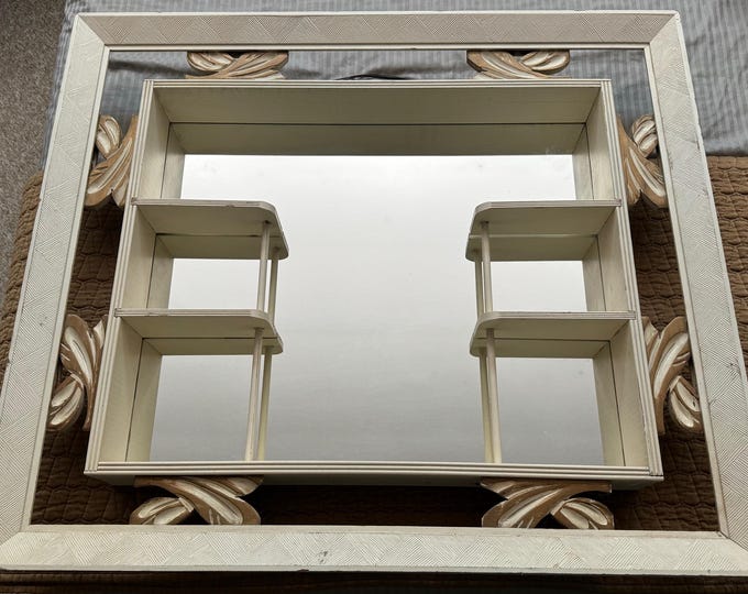 Mid Century MCM 1960s Shadow Box Mirrored Wall Hanging Wood Shelf Atomic Era