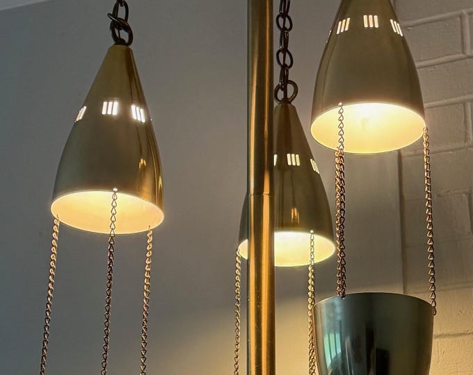 Rare Vintage MCM Lamp Planters Tension Pole Schiller Brothers Brass Mid Century Modern 1960s