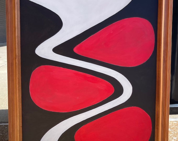 Vintage Abstract Shapes Acrylic Painting Modern Art Wall Hanging Signed Richard E. Menges (REM)