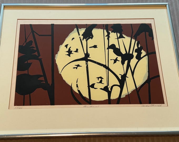 Vintage Abstract Screen Print Modern Art Wall Hanging Signed Judy Wolff "Nocturne"