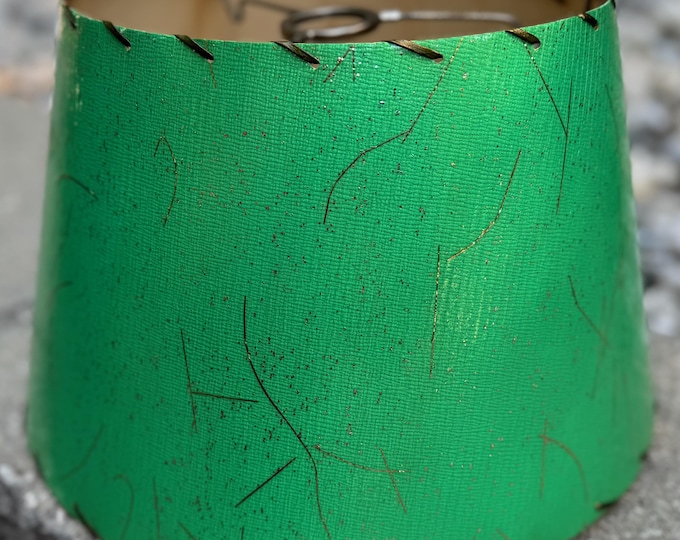 Vintage MCM 1950s Lamp Shade Green Gold Mid Century Modern Lighting Textured Cardboard