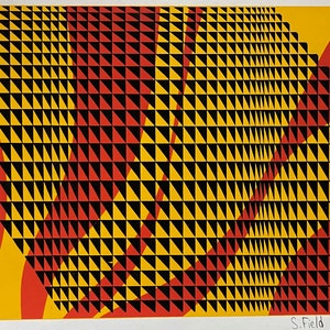 Vintage Red Black Yellow Op Art Screen Print Modern Wall Hanging Signed Field
