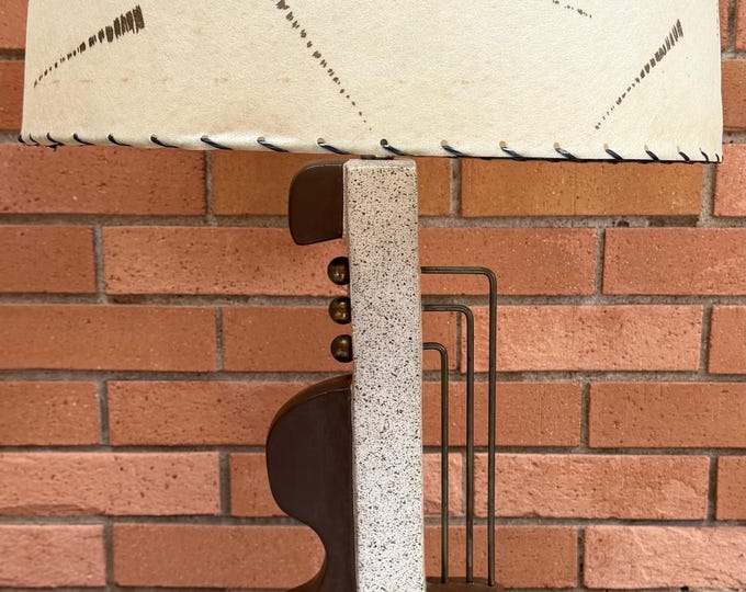 Vintage MCM Abstract Guitar Plaster Lamp Fiberglass Shade Mid Century Modern 50s