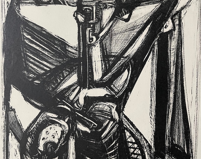 Unique Vintage Cubist Black Figural Print Mid Century Modern Art 60s - 2