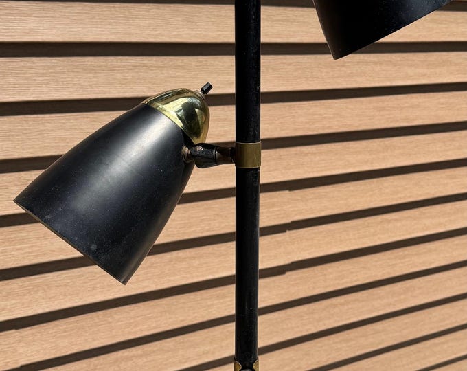Vintage MCM Atomic Black Metal Cone Floor Lamp Mid Century Modern Lighting 1950s