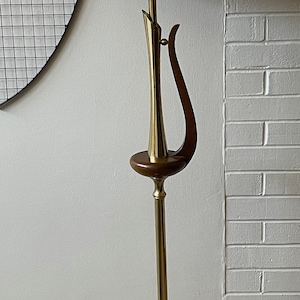 Handsome Vintage 1950s 1960s Brass Wood Floor Lamp Mid Century Modern Atomic Era