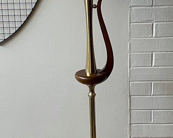 Handsome Vintage 1950s 1960s Brass Wood Floor Lamp Mid Century Modern Atomic Era