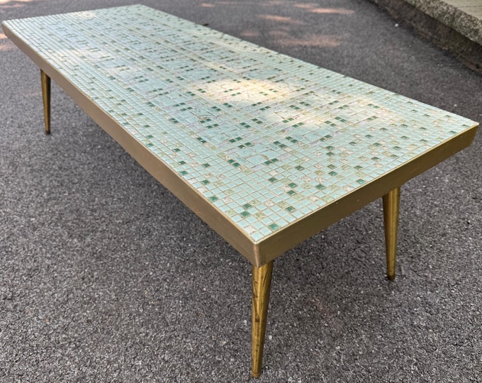 Vintage MCM 50s 60s Tile Mosaic Coffee Table Mid Century Modern Turquoise Green