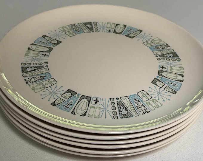 Vintage Dinner Plates MCM Color Craft Taylor Smith Taylor Jamaica Bay  Atomic Era 50s