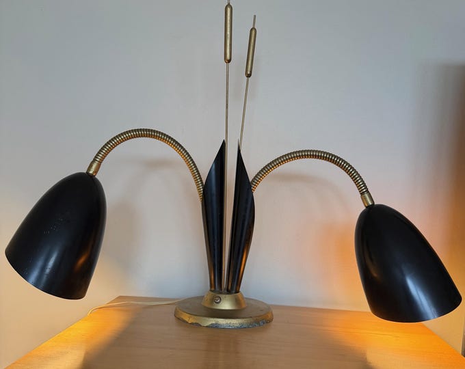 Vintage MCM LAUREL Metal Cattail Lamp Mid Century Modern Lighting Adjustable 50s
