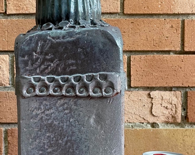 Handmade Tall Vintage 70s Purple Gray Stoneware Studio Pottery Vase Ceramic Art Pottery