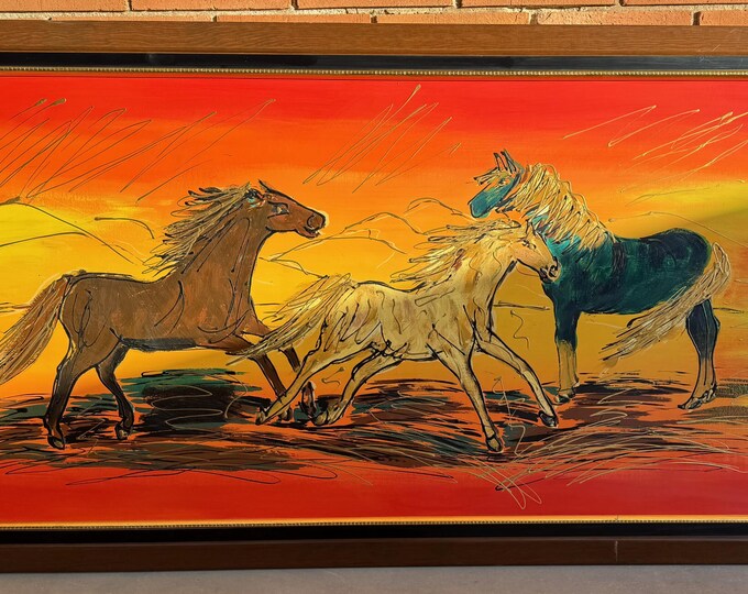 Vintage MCM 1960s Horse Stallion Painting Illinois Moulding Mid Century Wall Art