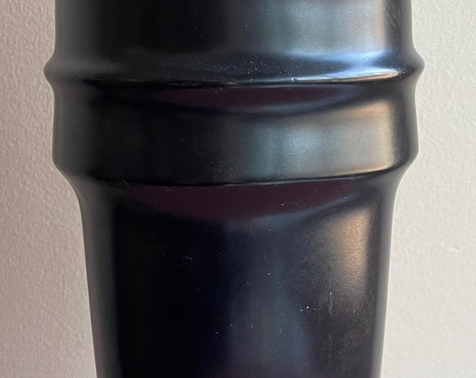 Vintage 70s Black Ribbed Ceramic Pottery Vase Mid Century Modern Japan Ikebana