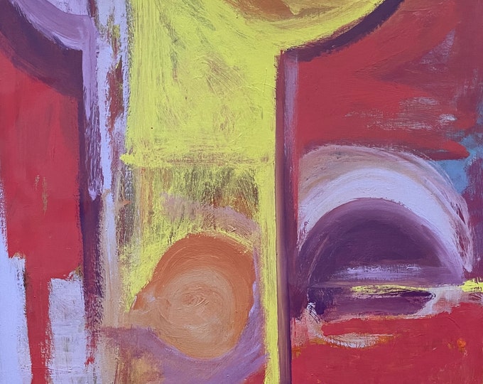 Colorful 70s Vintage Abstract Shapes Oil Painting Mid Century Modern Wall Art Signed Lisitano