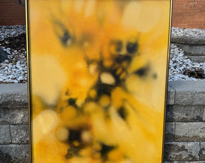 Vintage Abstract Oil Painting Modern Art Wall Hanging Signed Jarvis Yellow Black