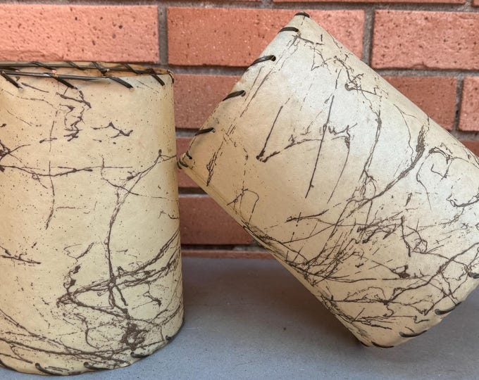 Vintage MCM Fiberglass Shades Clip-On Beige Mid Century Modern Lamps 1950s Pair