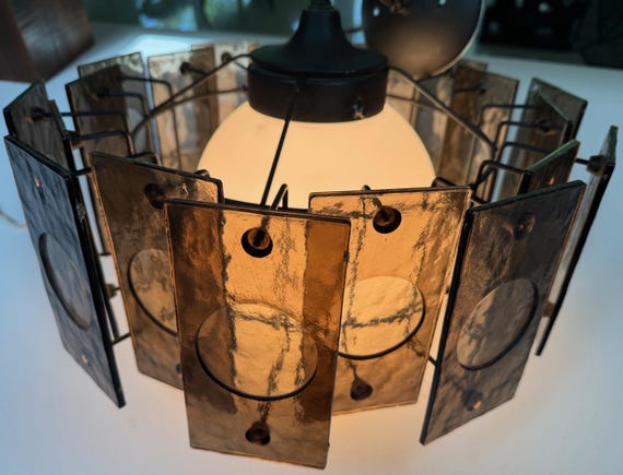 Vintage MCM 60s 70s Smoked Acrylic Hanging Pendant Ceiling