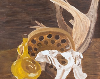 Vintage 1980s Western Still Life Oil Painting Modern Art Wall Hanging Kistler