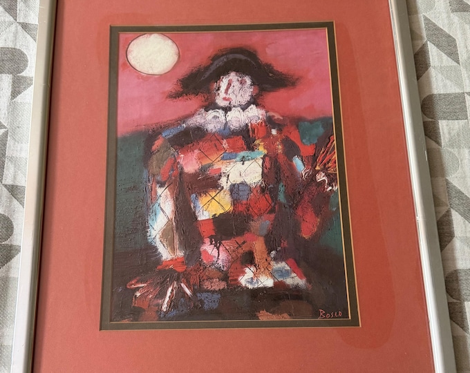 Vintage MCM PIERRE BOSCO Harlequin Litho Print Framed Mid Century Modern Art