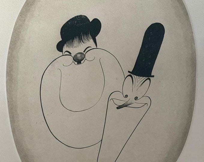 Vintage Laurel and Hardy Lithograph Print HIRSCHFELD Signed Numbered Caricature 70s