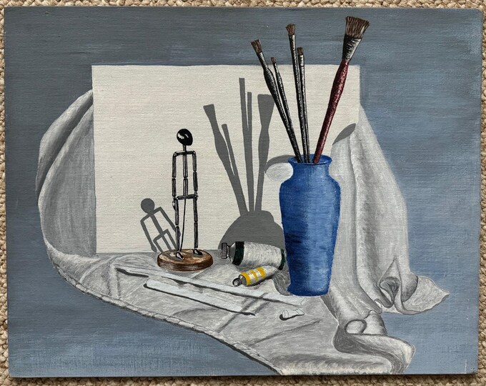 Vintage Still Life Oil Painting Brushes Figure Modern Art Wall Hanging Dudeck
